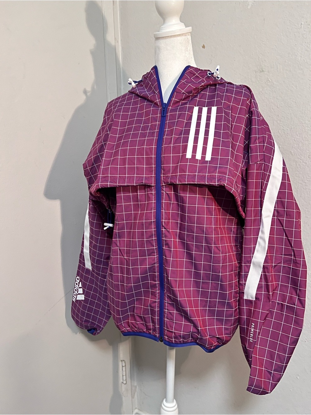 adidas Purple Grid Anorak with White Stripe Detail
